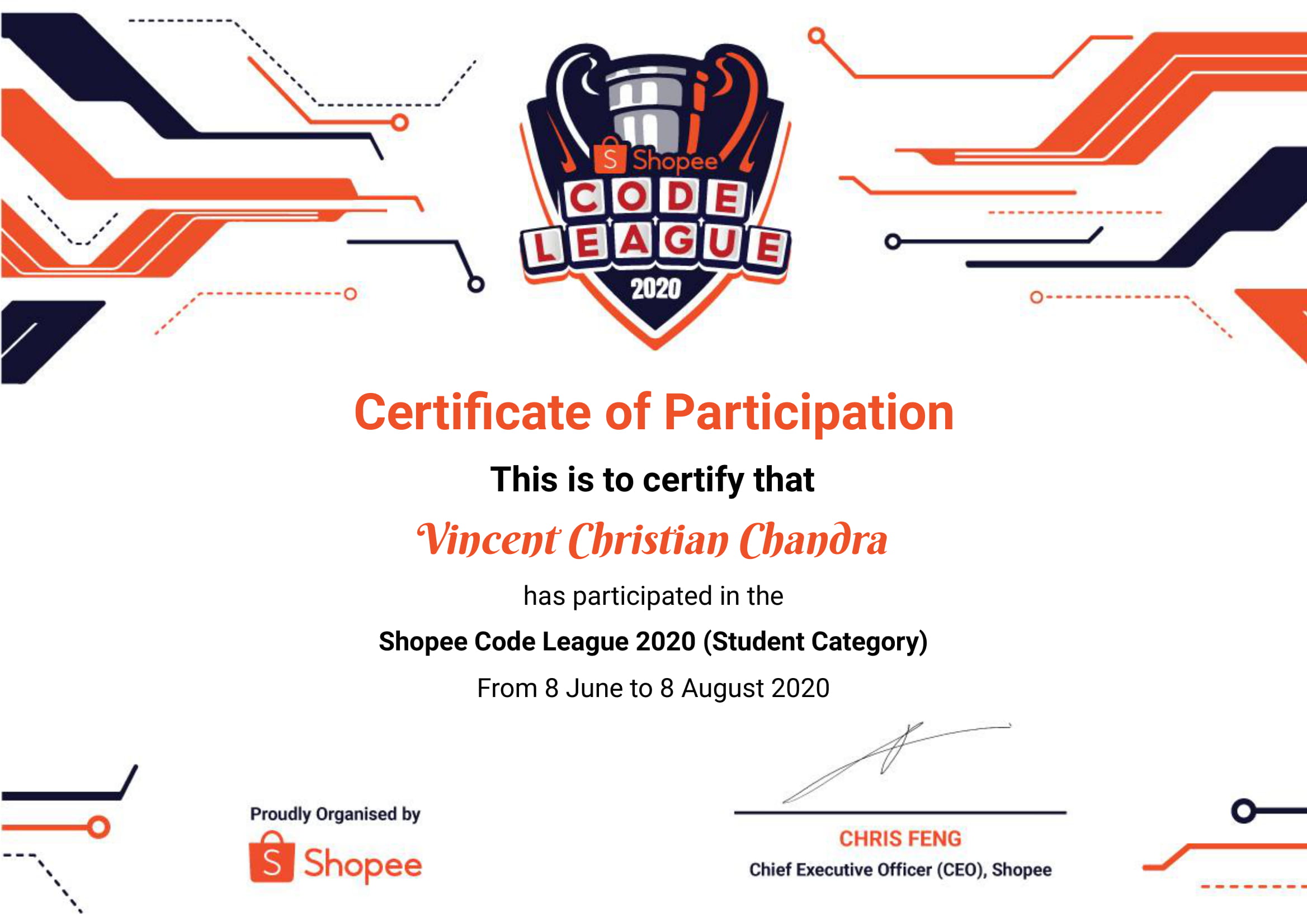 Shopee Code League Certificate